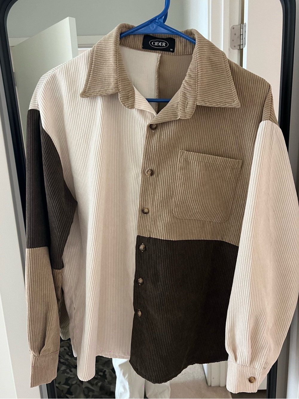 Cider Colorblock Corduroy Button-Down Shirt in Cream, Tan & Brown